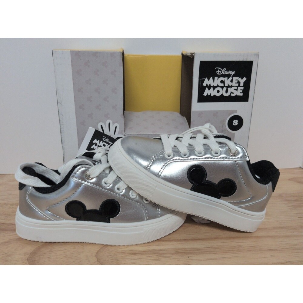 Disney‎ Mickey And Minnie Mouse Silver Toddler Sneakers Size 8 New In Box